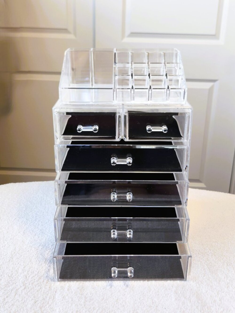 Large Acrylic Makeup Organizer 5 Drawer Cosmetic Storage Marble Pattern Vanity - Picture 3 of 6